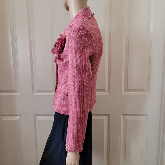 BCBGMaxAzria Silk Tweed Rosette Blazer Jacket SZ XS Pink - Picture 2 of 14